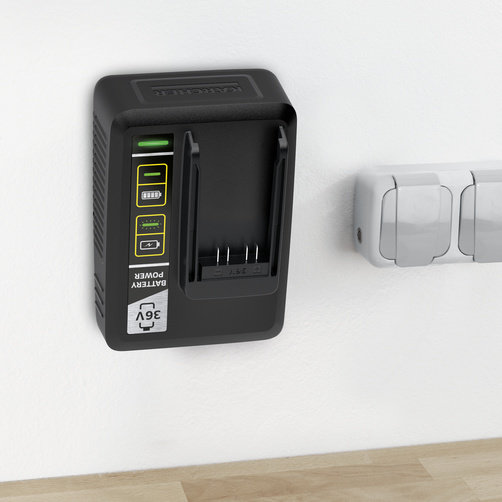 Быстрозарядное устройство Karcher Battery Power 36 В - <h3>Быстрозарядное устройство</h3>
Заряжает сменный аккумулятор Karcher Battery Power 36 В / 2,5 Ач до уровня 80 % за 48 минут. Заряжает аккумуляторную батарею Karcher 36 В / 5,0 Ач до 80% за 1,5 часа.