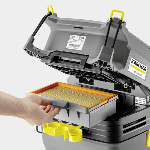 Профессиональный пылесос Karcher NT 30/1 Ap L - <h3>Полуавтоматическая очистка фильтра</h3>
Полуавтоматическая система очистки фильтра гарантирует постоянную высокую силу всасывания.