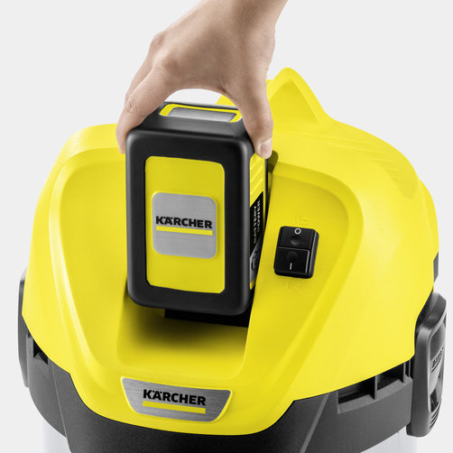 Хозяйственный аккумуляторный пылесос Karcher WD 3 Battery - <h3>Аккумуляторное питание</h3>
<ul>
	<li>Технология Real Time - остаточное время работы, зарядки, емкость батареи отображаются на дисплее.</li>
	<li>Совместимость с литий-ионными аккумуляторами Karcher на платформе 36 B.</li>
</ul>